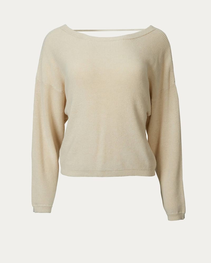 Front of a size L Twist-Back Cotton-Blend Sweater in Natural in Natural by By Together. | dia_product_style_image_id:341241